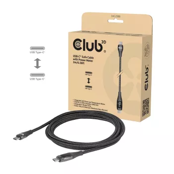 Club 3D CAC-2508 USB-C Sicherheitsladekabel, 240 W, mit Lade-Display, Stecker/Stecker, 2 m