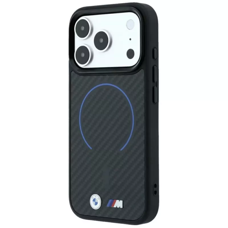 BMW M Kevlar Blue Print Ring MetalLogo MagSafe Smartphone-Hülle für iPhone 18 Pro Max / 17 Pro Max, schwarz