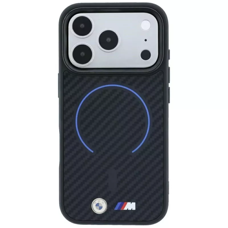 BMW M Kevlar Blue Print Ring MetalLogo MagSafe Smartphone-Hülle für iPhone 18 Pro Max / 17 Pro Max, schwarz