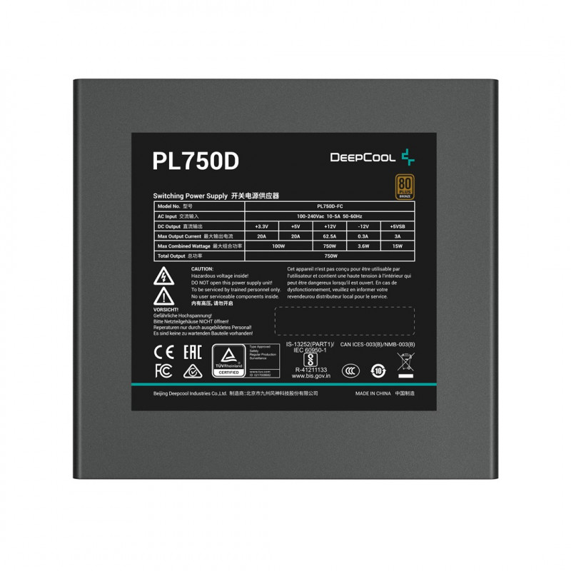 DeepCool PL750D R-PL750D-FC0B-EU Netzteil, 750 W, 20+4-Pin ATX, Schwarz