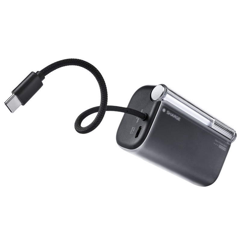 SHARGE Flow 3 Powerbank, 10.000 mAh, 45 W PD, USB-C-Kabel, schwarz