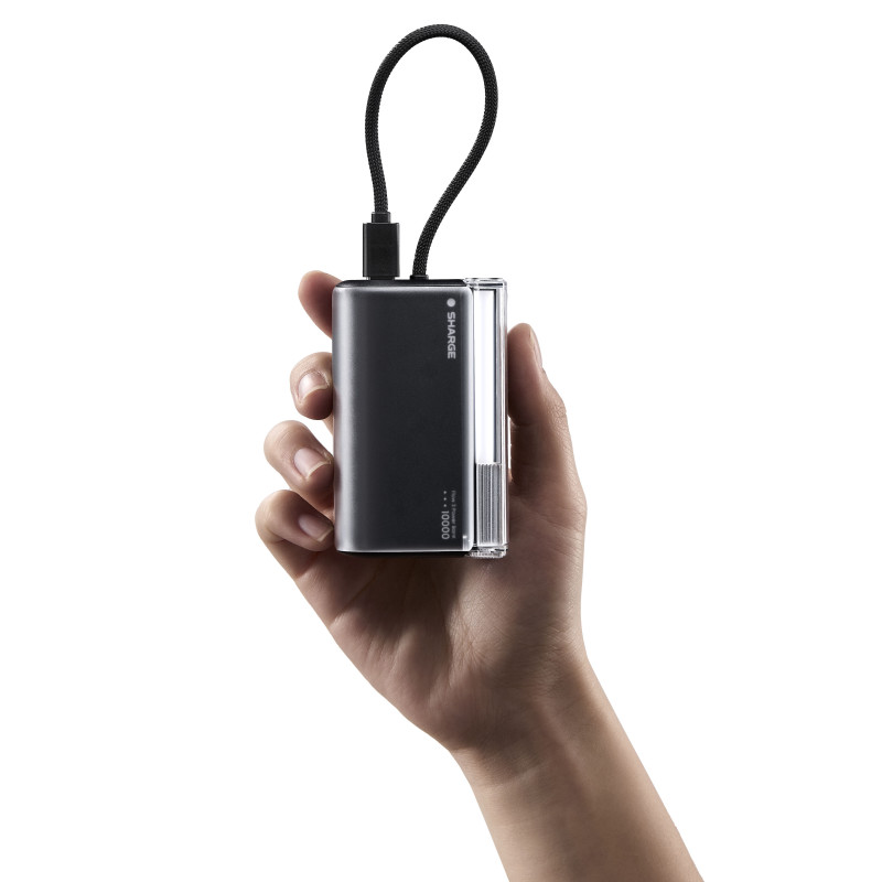 SHARGE Flow 3 Powerbank, 10.000 mAh, 45 W PD, USB-C-Kabel, schwarz