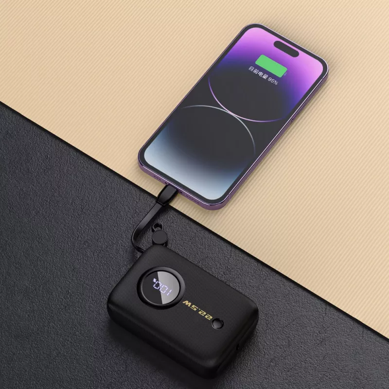 Dudao DDA344 Powerbank 10.000 mAh, PD 22,5 W, mit integriertem Kabel, schwarz