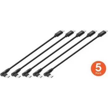 Manhattan kurzes USB-C-Ladekabel, 60 W, 20 cm, Stecker auf Stecker, 1 x gewinkelt/1 x gerade (5 Stück), schwarz