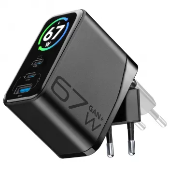 Cellularline TFT Multiport Charger 67 W Schnellladegerät, GaN, 2 x USB-C, 1 x USB-A