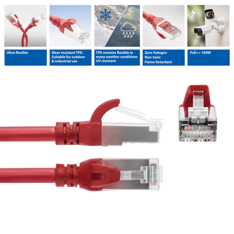 ACT FC2552 ultraflexibles CAT6A S/FTP Patchkabel, 0,25 m, TPE, RJ45, Snagless, rot