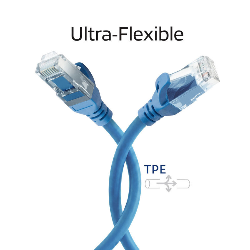 ACT FC1610 ultraflexibles CAT6A U/UTP Patchkabel mit RJ45-Steckern, 10 m, TPE, mit Rastnasenschutz, blau