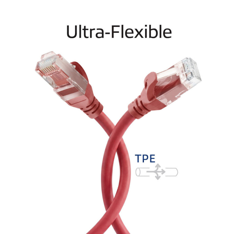 ACT FC1510 U/UTP CAT6A Ultra-Flex-Patchkabel, TPE, snagless, RJ45, 10 m, rot