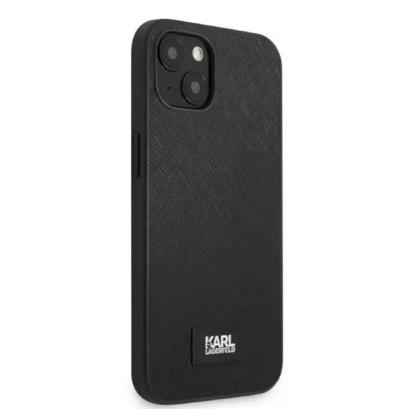 Karl Lagerfeld KLHCP13MSFMP2K Hardcase für iPhone 13 / 14 / 15, Saffiano Plaque, schwarz
