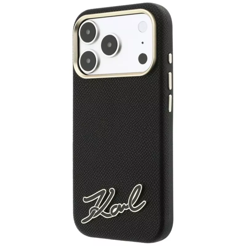 Karl Lagerfeld Grained with Resin Signature Logo MagSafe Smartphone-Hülle für iPhone 18 Pro Max / 17 Pro Max, schwarz