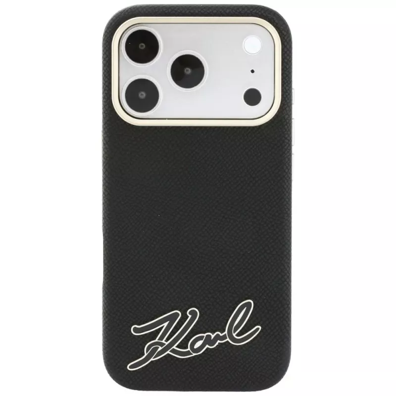 Karl Lagerfeld Grained with Resin Signature Logo MagSafe Smartphone-Hülle für iPhone 18 Pro Max / 17 Pro Max, schwarz