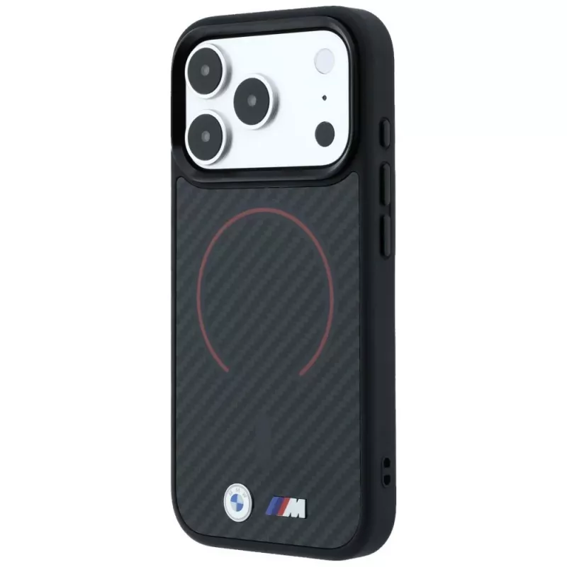 BMW BMW001265 M Kevlar Red Print Ring Metal Logo MagSafe Hülle für iPhone 18 Pro / 17 Pro, schwarz