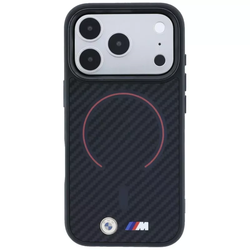 BMW BMW001265 M Kevlar Red Print Ring Metal Logo MagSafe Hülle für iPhone 18 Pro / 17 Pro, schwarz