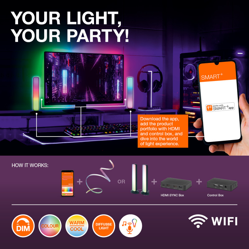 Osram SMART+ WiFi Planon Magic Panel Leuchte 1200x300 mm, RGB+TW, dimmbar, weiß, 36 W
