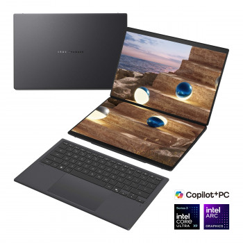 Asus Zenbook Duo UX8407AA-SN094X 14-Zoll-Notebook, OLED-Touchscreen, Intel Core Ultra 9 378H, 32 GB LPDDR5X, 2000 GB SSD, Windows 11 Home, Moher Gray