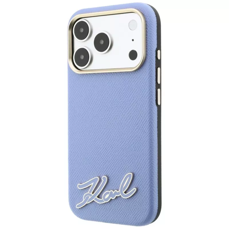 Karl Lagerfeld KF003170 Grained with Resin Signature Logo MagSafe Hülle für iPhone 18 Pro Max / 17 Pro Max, hellblau
