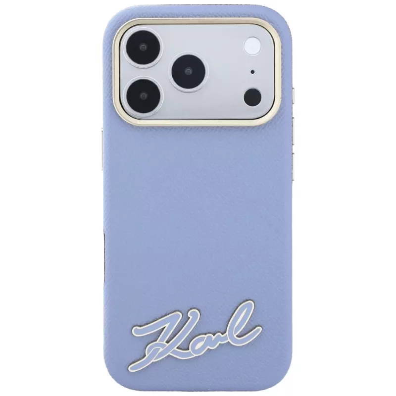 Karl Lagerfeld KF003170 Grained with Resin Signature Logo MagSafe Hülle für iPhone 18 Pro Max / 17 Pro Max, hellblau