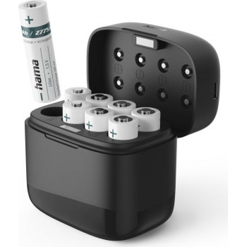 Hama Akku-Ladegerät mit 8x AA Li-Ion-Akku, 2000 mAh, Einzelschacht-Ladung, USB-C