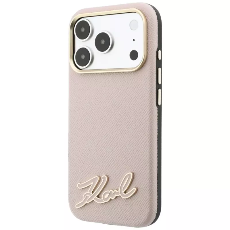 Karl Lagerfeld Grained with Resin Signature Logo Hülle mit MagSafe für iPhone 18 Pro Max / 17 Pro Max, rosa