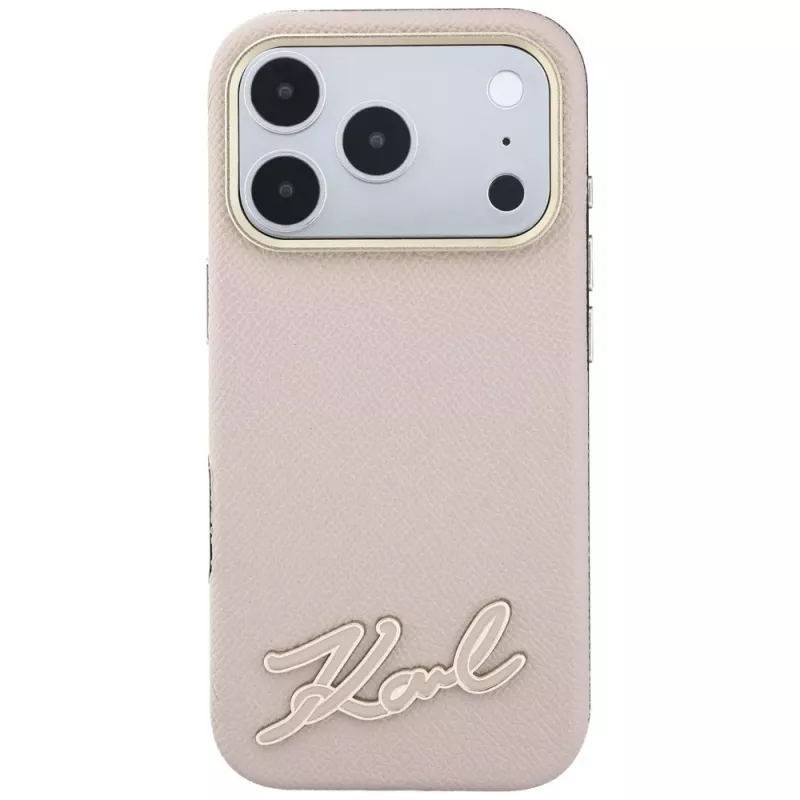 Karl Lagerfeld Grained with Resin Signature Logo Hülle mit MagSafe für iPhone 18 Pro Max / 17 Pro Max, rosa