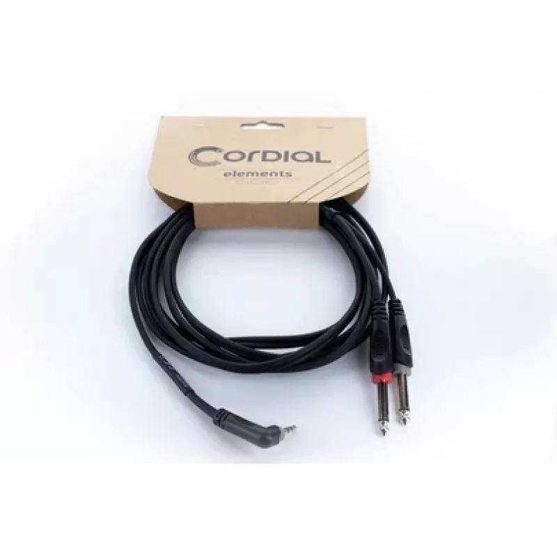 Cordial 14868 Audio-Y-Adapter, 1x Klinkenstecker 3,5 mm - 2x Klinkenstecker 6,3 mm (mono), 3 m, Schwarz