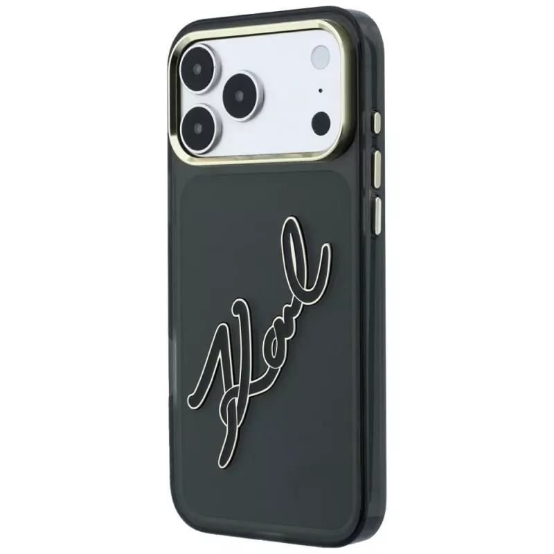 Karl Lagerfeld IML Big Signature Resin Metal Frame Hülle für iPhone 18 Pro / 17 Pro, schwarz