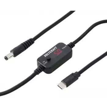VOLTCRAFT VC-18735745 USB-Spannungswandler, Hohlstecker 5,5 x 2,1 mm, USB-C PD/DC, Ausgangsspannung regelbar, mit DC-Adapter, schwarz