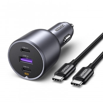 Ugreen EC705 Kfz-Ladegerät, USB + 2x USB-C, 130 W, mit 1 m 5-A-Kabel