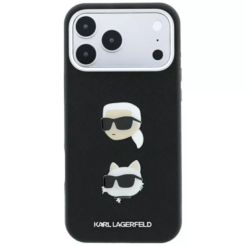 Karl Lagerfeld KF003250 Hülle für iPhone 18 Pro Max / 17 Pro Max, Saffiano with Karl & Choupette Heads Pins & Logo, schwarz