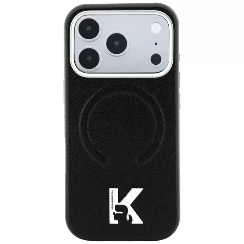 Karl Lagerfeld KF003257 Grained Embossed Ring & Kameo Logo MagSafe Hülle für iPhone 18 Pro / 17 Pro, schwarz