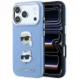 Karl Lagerfeld KF003247 Saffiano mit Karl & Choupette Heads Pins & Logo Hülle für iPhone 18 Pro / 17 Pro, hellblau