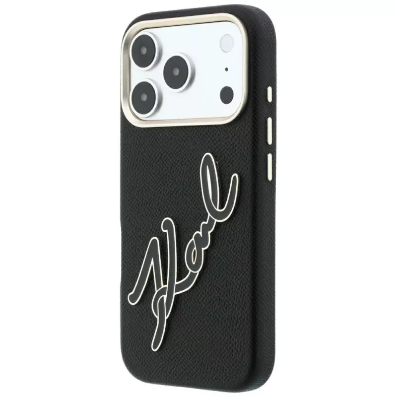Karl Lagerfeld KF003311 Smooth Big Resin Signature Logo Hülle für iPhone 18 Pro / 17 Pro, schwarz