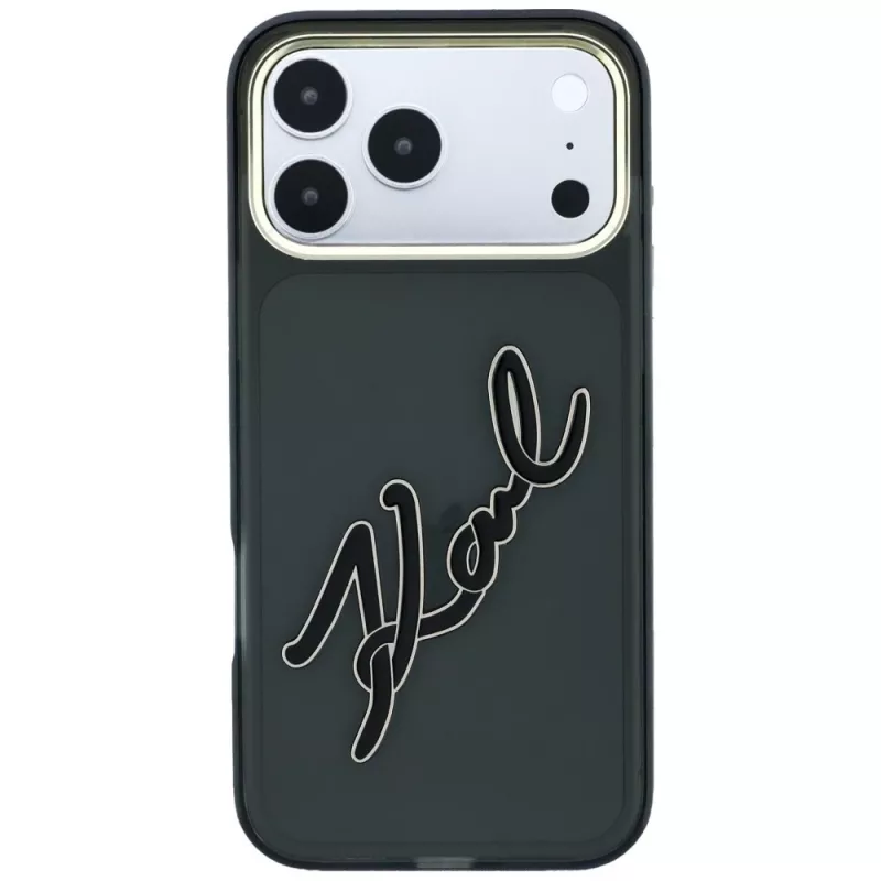 Karl Lagerfeld KF003382 IML Big Signature Resin Metal Frame Hülle für iPhone 18 Pro Max / 17 Pro Max, schwarz