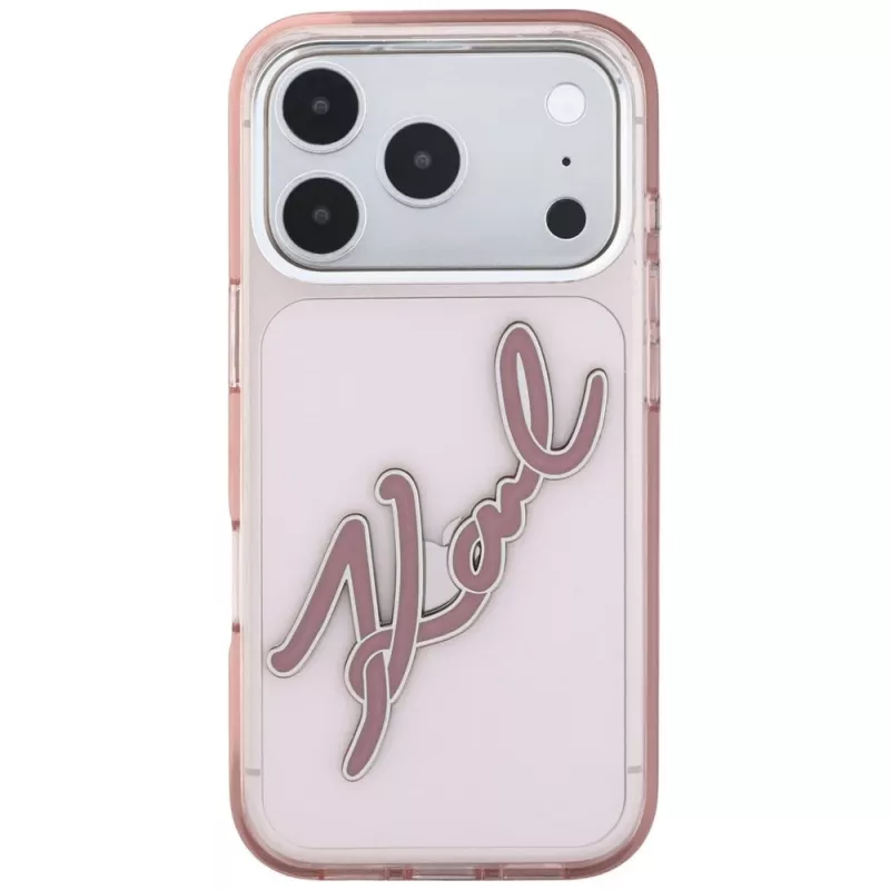 Karl Lagerfeld KF003384 IML Big Signature Resin Metal Frame Hülle für iPhone 18 Pro Max / 17 Pro Max, rosa