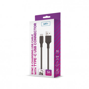 Setty USB-A-auf-USB-C-Kabel, 1 m, 3 A, schwarz