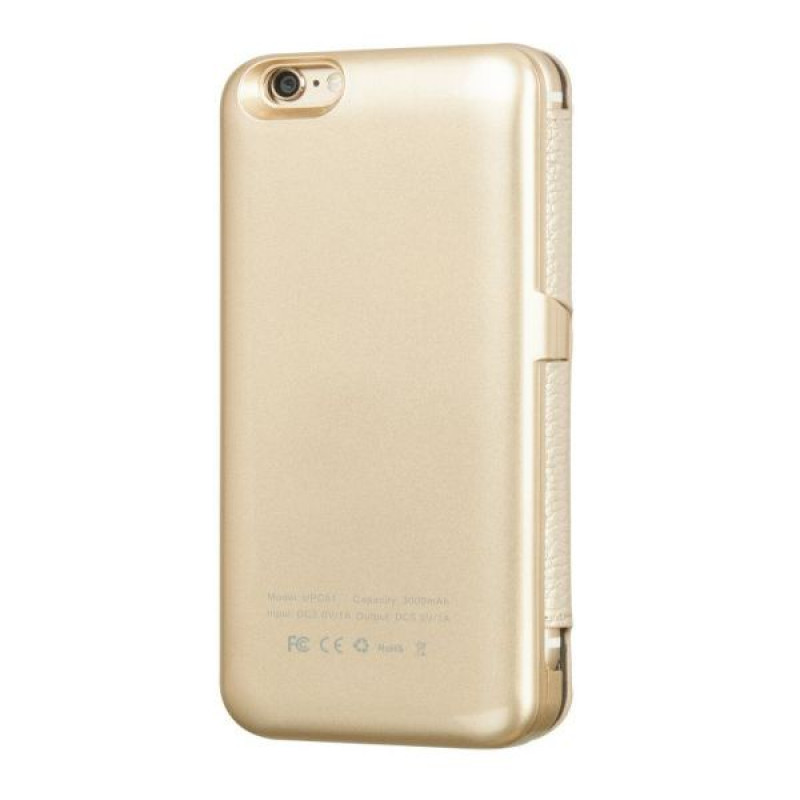 Hoco Leder-Bookcase mit 3000-mAh-Powerbank für Apple iPhone 6, gold