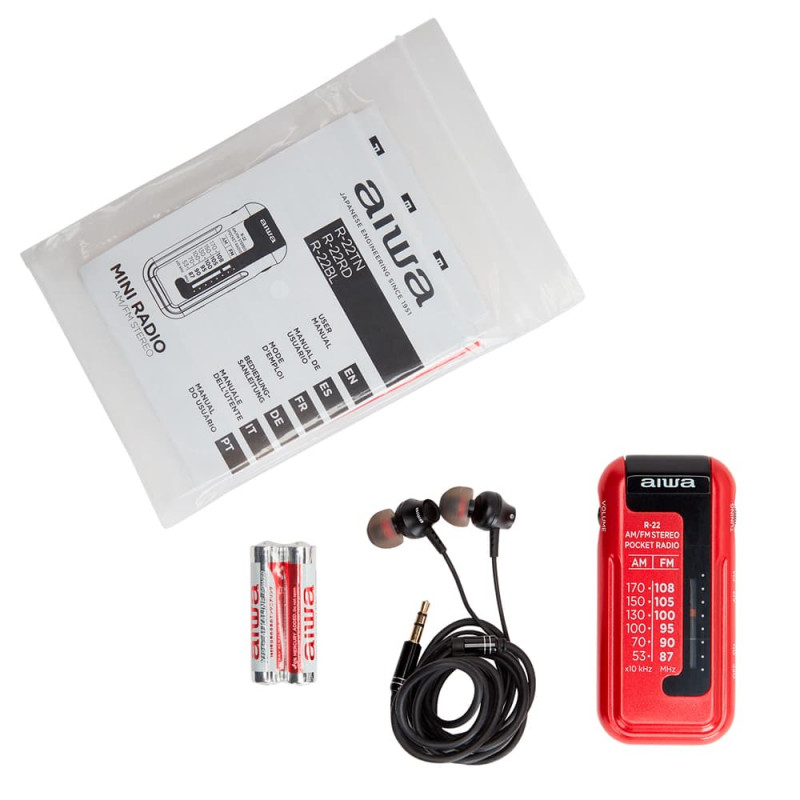 AIWA R-22RD Taschenradio mit Kopfhörern, rot