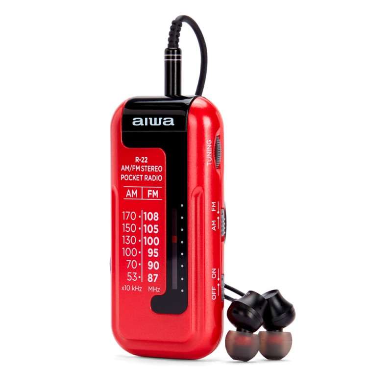 AIWA R-22RD Taschenradio mit Kopfhörern, rot
