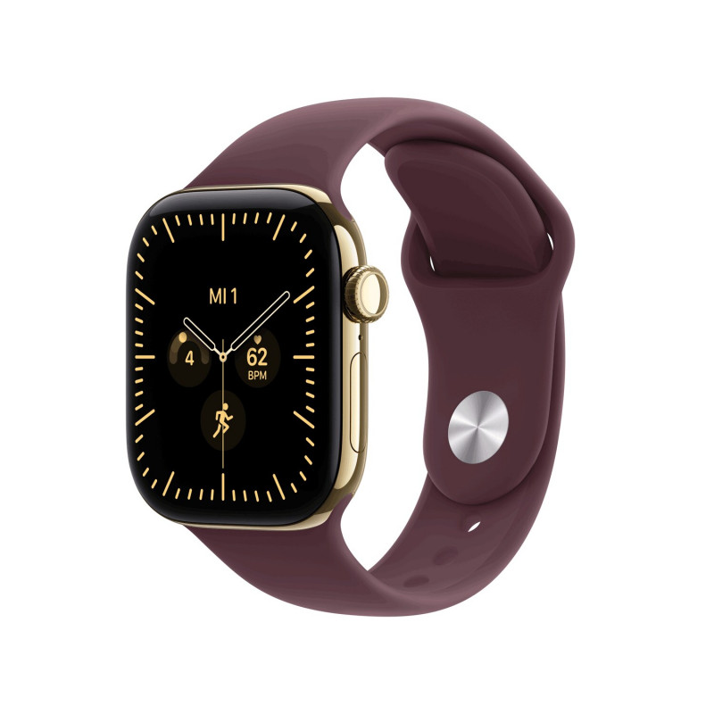 Apple Watch Series 12 GPS + Cellular 42 mm, Titangehäuse in Brillantgold, Sportarmband in Burgunderrot, M/L
