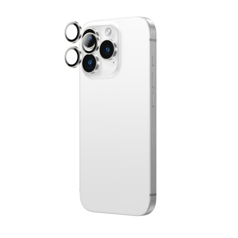 AmazingThing AR Aluminum 3 Lens Glass Kameraobjektivschutz mit Rahmen für iPhone 16 Pro / 16 Pro Max, silberfarben