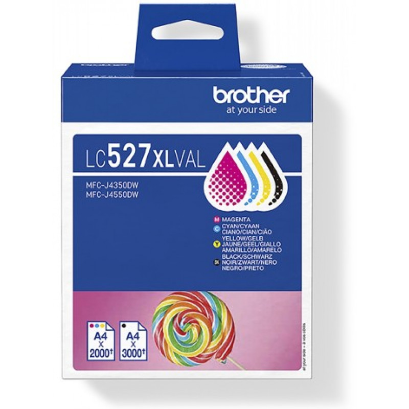 Brother LC527XLVAL Tintenpatronen-Value-Pack (4 Stück), hohe Ergiebigkeit, Schwarz, Gelb, Cyan, Magenta