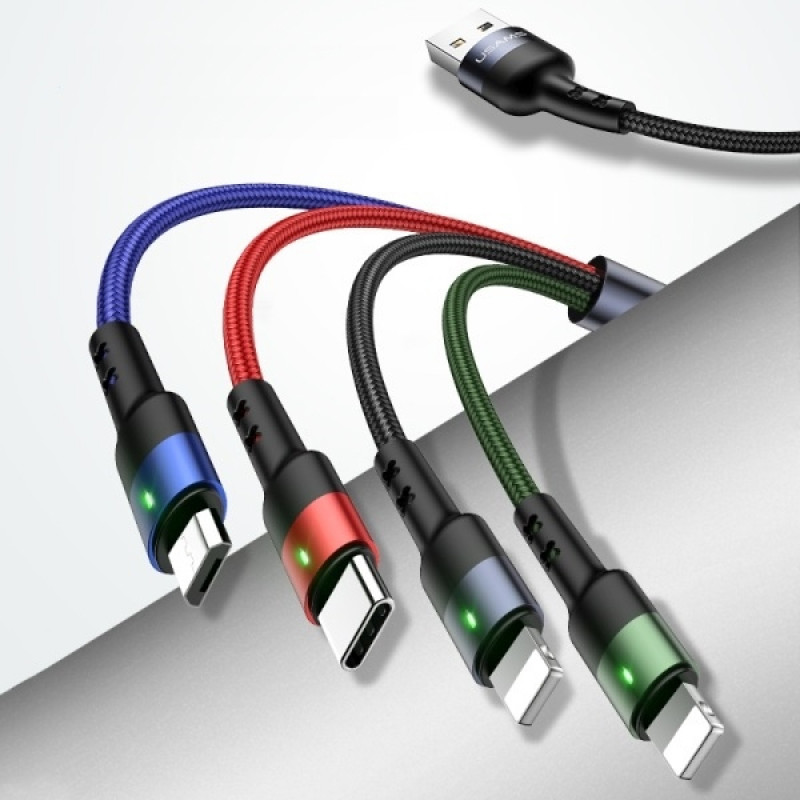 USAMS U26 SJ413USB01 (US-SJ413) 4-in-1-Nylonkabel, geflochten, 3 m, 2 A (2x Lightning/microUSB/USB-C)