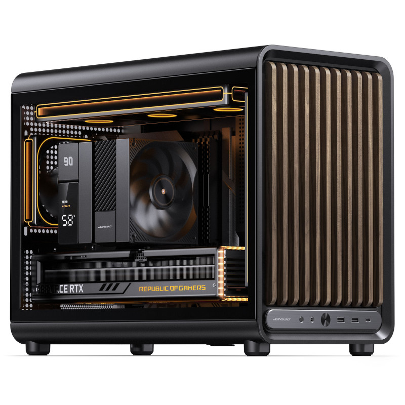 Jonsbo D33 Wood PC-Gehäuse, Micro-ATX-Gehäuse, mATX, Tempered Glass, schwarz, Holz