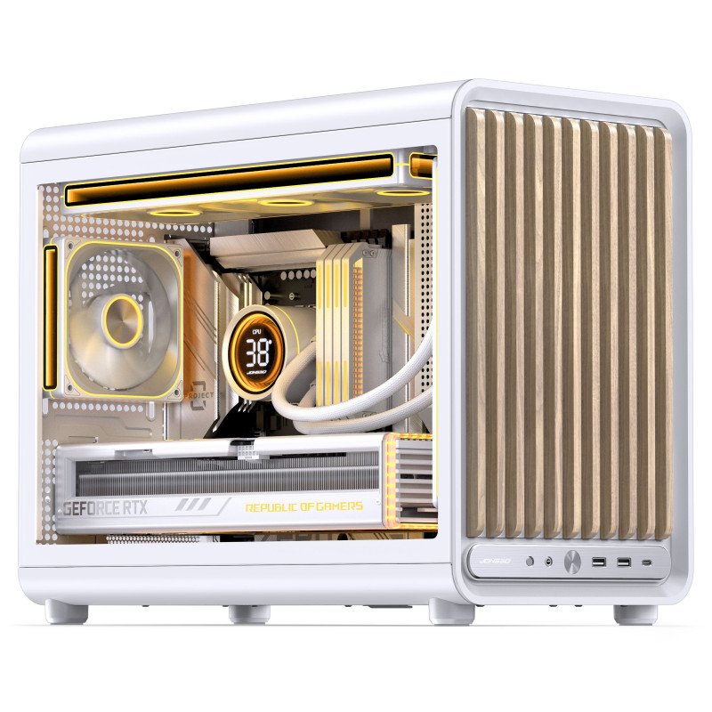 Jonsbo D33 Wood PC-Gehäuse, Mini-Gehäuse, mATX, Tempered Glass, weiß, Holz (D33 WD/WHITE)