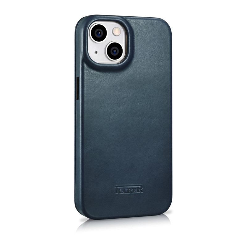 iCarer CE Oil Wax Premium Leather Folio Case magnetische Klapphülle für iPhone 14 Plus, MagSafe, blau (AKI14220707-BU)