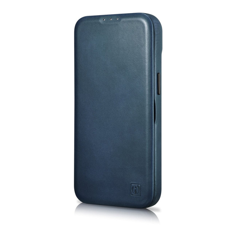 iCarer CE Oil Wax Premium Leather Folio Case magnetische Klapphülle für iPhone 14 Plus, MagSafe, blau (AKI14220707-BU)