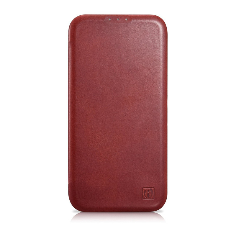 iCarer CE Oil Wax Premium Leather Folio Case magnetische Klapphülle für iPhone 14 Plus, MagSafe, rot (AKI14220707-RD)