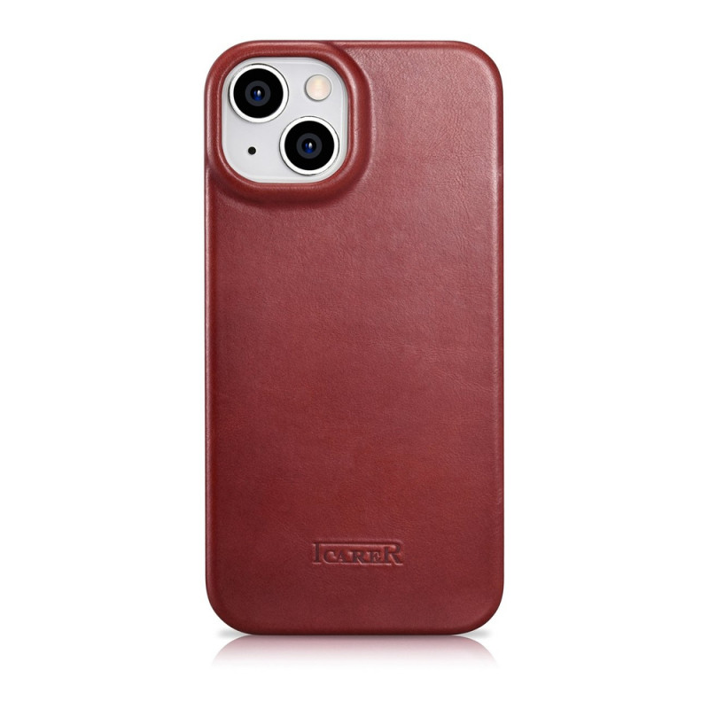 iCarer CE Oil Wax Premium Leather Folio Case magnetische Klapphülle für iPhone 14 Plus, MagSafe, rot (AKI14220707-RD)