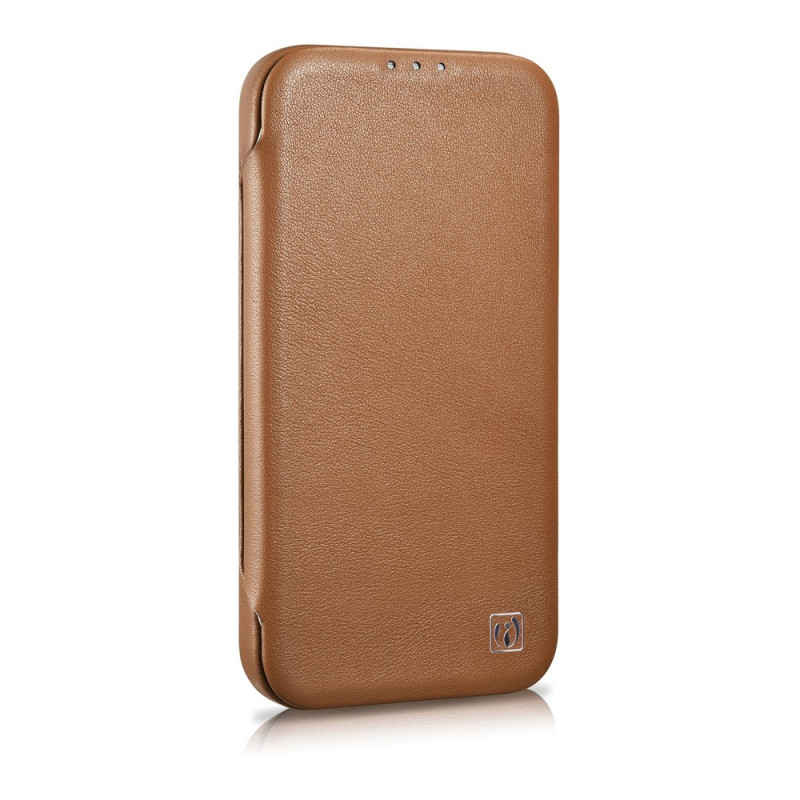 iCarer CE Premium Leather Folio Case magnetische Klapphülle für iPhone 14 Plus, MagSafe, braun (WMI14220715-BN)