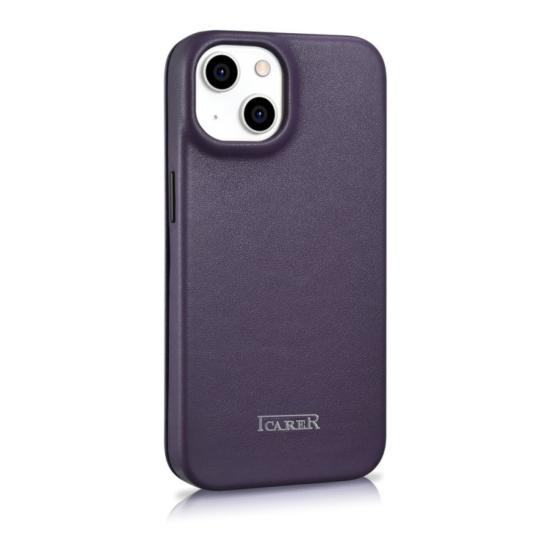 iCarer CE Premium Leather Folio Case magnetische Klapphülle für iPhone 14 Plus, MagSafe, dunkelviolett (WMI14220715-DP)